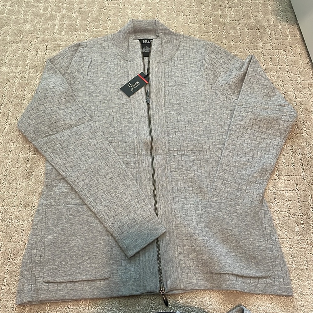 NWT. J’ Envie Zipper Cardigan, gray, size XS